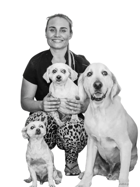 Lisa-Marie with three dogs — the Meet the Family portrait
